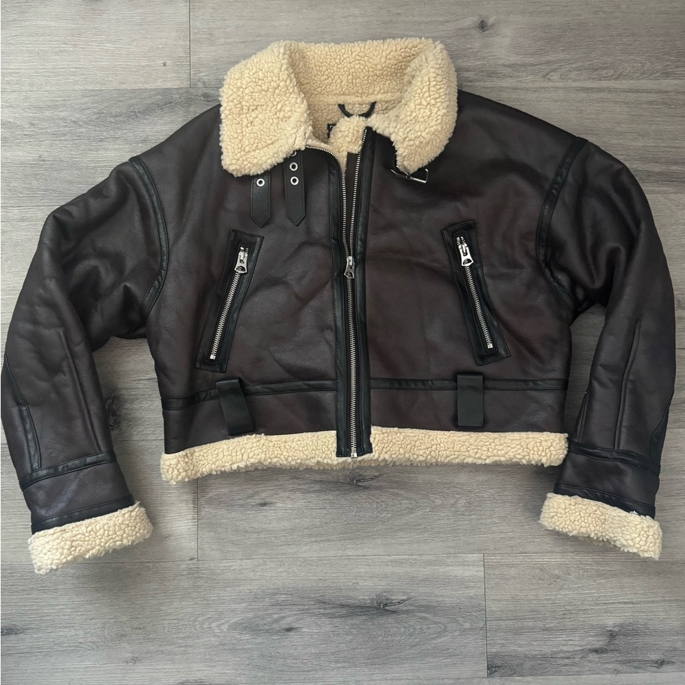 Zara leather aviator jacket